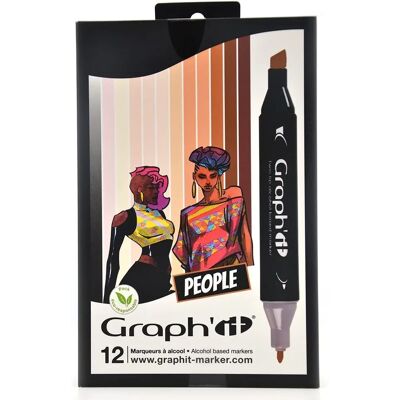 Set di 12 marker tonalità pelle Graph'It - Marcatori a base di alcol Set di 12 marker tonalità pelle Graph'It - Marcatori a base di alcol