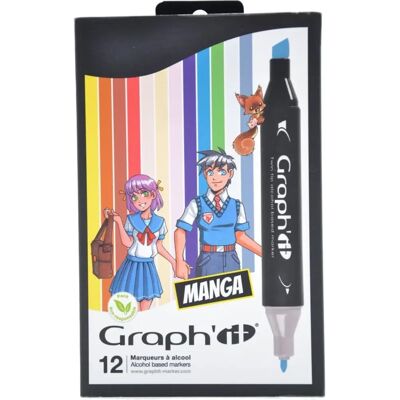 Set de 12 marqueurs manga Graph'It - À base d'alcool - Rechargeables Set de 12 marqueurs manga Graph'It - À base d'alcool - Rechargeables