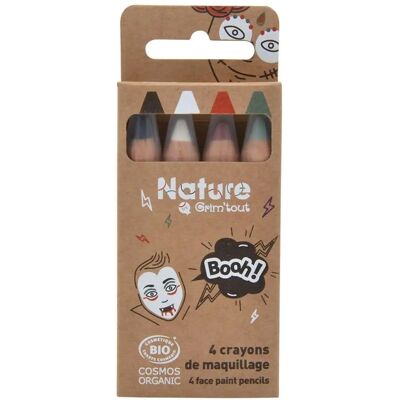 Ensemble de Maquillage Visage Bio Grim Tout - 4 Crayons pour Halloween - Publicité Ensemble de Maquillage Visage Bio Grim Tout - 4 Crayons pour Halloween - Publicité