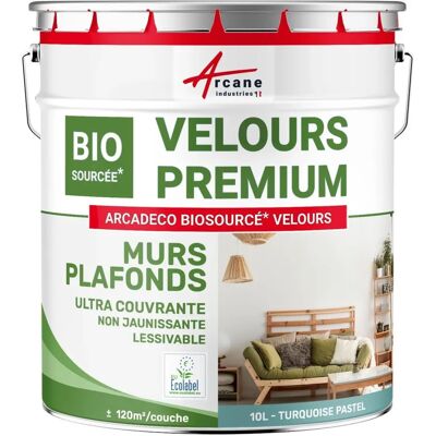 Peinture en velours biosourcée arcadeco turquoise pastel - 10L Peinture en velours biosourcée arcadeco turquoise pastel - 10L