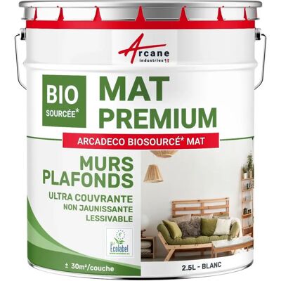 Peinture mate Arcadeco Biosourcé - 2,5L - Blanc - Peinture écologique Peinture mate Arcadeco Biosourcé - 2,5L - Blanc - Peinture écologique