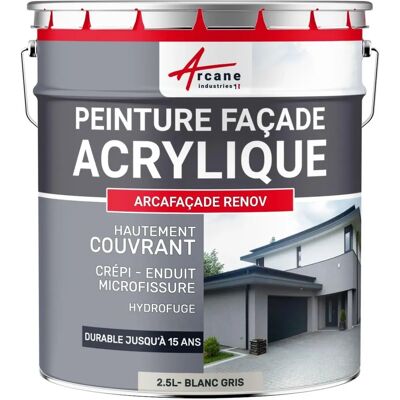 Peinture acrylique extérieure Arcane Industries - Couverture microfissures - 2,5L Blanc gris - Publicité Peinture acrylique extérieure Arcane Industries - Couverture microfissures - 2,5L Blanc gris - Publicité