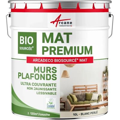 Peinture mate Arcadeco Biosourcé - 10L pour murs et plafonds Peinture mate Arcadeco Biosourcé - 10L pour murs et plafonds
