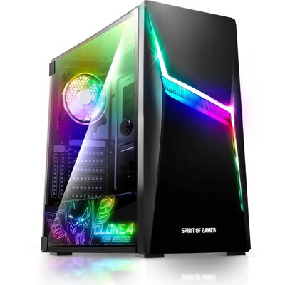 Spirit of Gamer Clone 4 Fekete Gaming PC ház - RGB, Üveg Panel, ATX Spirit of Gamer Clone 4 Fekete Gaming PC ház - RGB, Üveg Panel, ATX