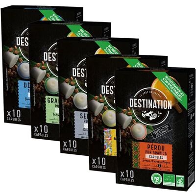 Cápsulas de café Arabica descafeinado Destination Bio - Pack de 10 Cápsulas de café Arabica descafeinado Destination Bio - Pack de 10