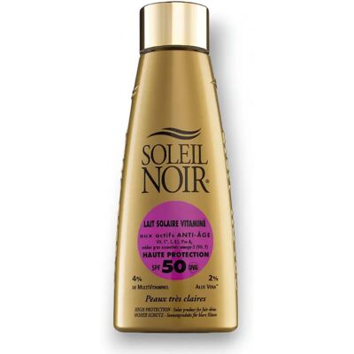 Lait Solaire Vitaminé Soleil Noir SPF50 - Haute Protection - Lotion Solaire - Publicité Lait Solaire Vitaminé Soleil Noir SPF50 - Haute Protection - Lotion Solaire - Publicité