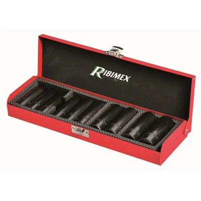 Set de 10 douilles Ribimex 78mm - Coffret métal - Publicité Set de 10 douilles Ribimex 78mm - Coffret métal - Publicité
