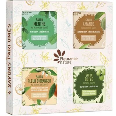 Set di Saponi Bio Fleurance Nature - Mandorla, Fior d’Arancio, Menta, Oliva - 4x100g Set di Saponi Bio Fleurance Nature - Mandorla, Fior d’Arancio, Menta, Oliva - 4x100g