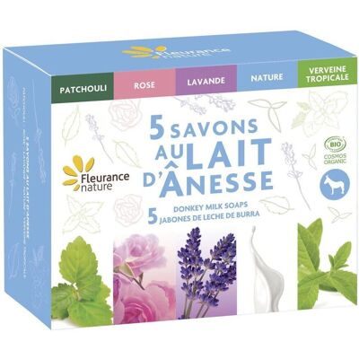 Coffret 5 savons au lait d'ânesse - Bio, biodégradable - Publicité Coffret 5 savons au lait d'ânesse - Bio, biodégradable - Publicité
