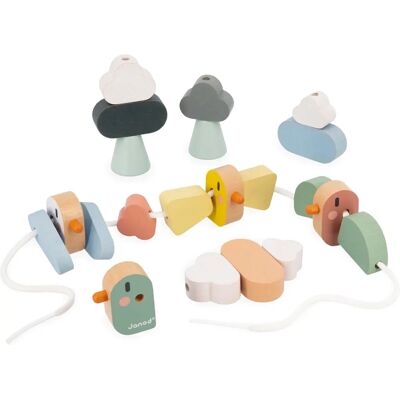 Janod - Sweet Cocoon Threading Beads - 21 Bird, Wing & Cloud Beads - Develops Fine Motor Skills - Early-Learning Game - 2+ Janod - Sweet Cocoon Threading Beads - 21 Bird, Wing & Cloud Beads - Develops Fine Motor Skills - Early-Learning Game - 2+