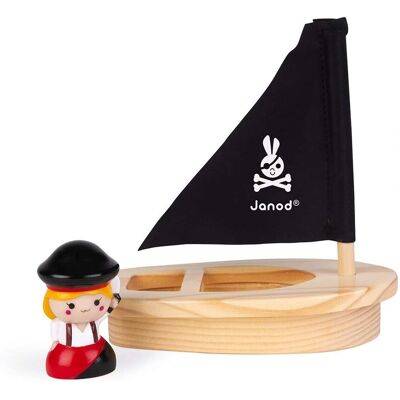 Janod J04711 - Holzboot mit Segel & Wassersprüher - Badespielzeug Janod J04711 - Holzboot mit Segel & Wassersprüher - Badespielzeug