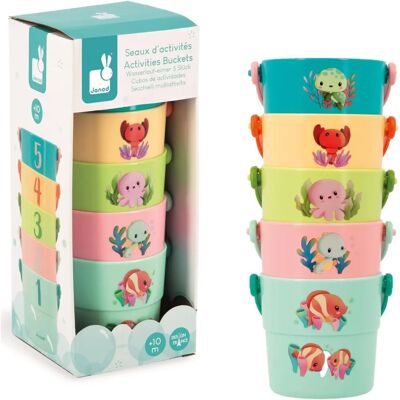Janod 5 Cubos de Actividades para el Baño - Juguetes de Baño para Bebés - Juego de Aprendizaje Temprano - Animales Marinos - Tipo de Baño Janod 5 Cubos de Actividades para el Baño - Juguetes de Baño para Bebés - Juego de Aprendizaje Temprano - Animales Marinos - Tipo de Baño