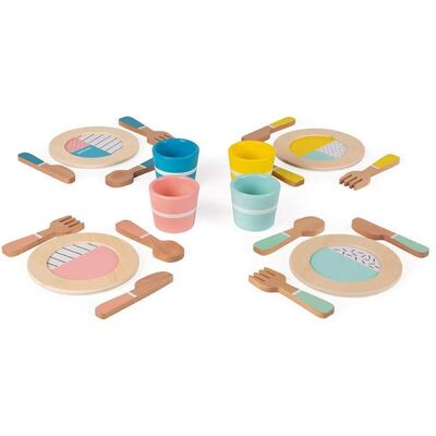 Janod Holz-Geschirrset, 20 Teile, Retro-Design, Kinder Spielzeug Janod Holz-Geschirrset, 20 Teile, Retro-Design, Kinder Spielzeug
