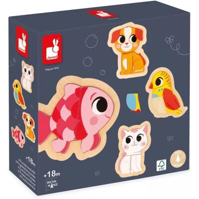Janod Fortschreitende Holzpuzzles - Haustiere - 4 Stufen - 18M+ Janod Fortschreitende Holzpuzzles - Haustiere - 4 Stufen - 18M+