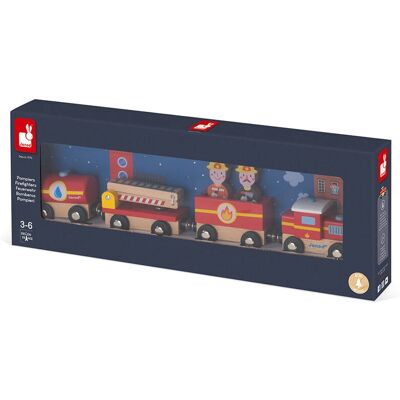 Treno Pompieri Janod - Set di trenino in legno con pompieri e accessori Treno Pompieri Janod - Set di trenino in legno con pompieri e accessori