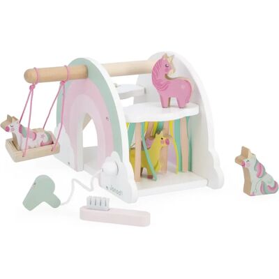 Casa de unicornio Janod - Casa de madera con arcoíris para niños 18m-6a Casa de unicornio Janod - Casa de madera con arcoíris para niños 18m-6a
