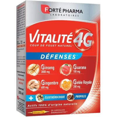 Forté Pharma Vitalité 4G Défenses - Complément alimentaire - 20 Ampoules - Publicité Forté Pharma Vitalité 4G Défenses - Complément alimentaire - 20 Ampoules - Publicité