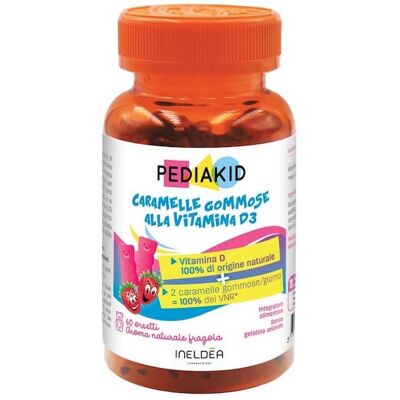 PEDIAKID Jordbær Vitamin D3 Gummier - Understøtter Knoglevækst & Immunforsvar PEDIAKID Jordbær Vitamin D3 Gummier - Understøtter Knoglevækst & Immunforsvar
