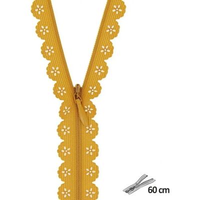 Mondial Tissus - MT - Jaune moutarde - 60 cm - Fermeture dentelle Mondial Tissus - MT - Jaune moutarde - 60 cm - Fermeture dentelle