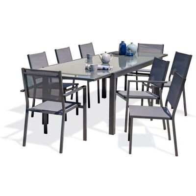 DCB GARDEN Tolede Conjunto de comedor para 8 personas de aluminio gris antracita y tablero de vidrio DCB GARDEN Tolede Conjunto de comedor para 8 personas de aluminio gris antracita y tablero de vidrio