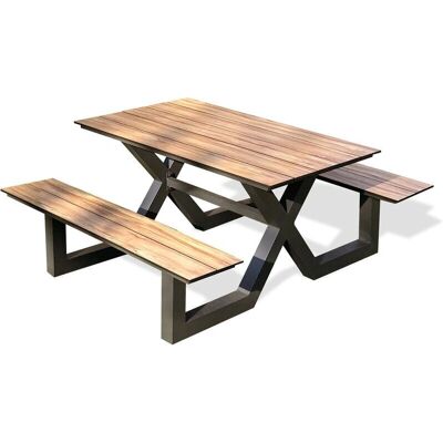 Paris Garden Vancouver - Table de jardin en aluminium avec plateau HPL effet bois - 150x80x75cm - Publicité Paris Garden Vancouver - Table de jardin en aluminium avec plateau HPL effet bois - 150x80x75cm - Publicité