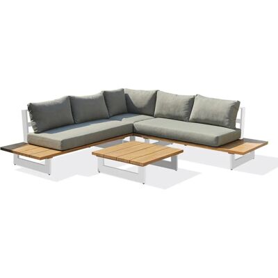 Paris Garden Lavezzi - Salon de jardin 5 places en aluminium blanc avec table effet bois - Ensemble de jardin - Publicité Paris Garden Lavezzi - Salon de jardin 5 places en aluminium blanc avec table effet bois - Ensemble de jardin - Publicité