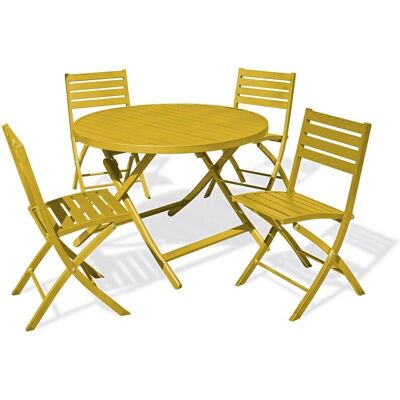 CITYGARDEN Marius - Conjunto de comedor de jardín - 4 plazas, aluminio, mostaza amarilla CITYGARDEN Marius - Conjunto de comedor de jardín - 4 plazas, aluminio, mostaza amarilla