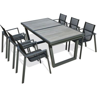 DCB GARDEN Conjunto de comedor de jardín - 6 plazas, aluminio y cerámica DCB GARDEN Conjunto de comedor de jardín - 6 plazas, aluminio y cerámica