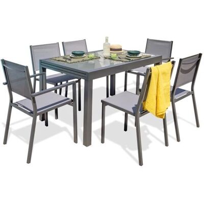 DCB GARDEN Tolede - Juego de comedor de 6 plazas - Aluminio y vidrio DCB GARDEN Tolede - Juego de comedor de 6 plazas - Aluminio y vidrio