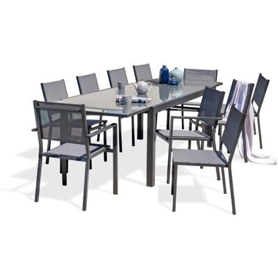 DCB GARDEN Tolede - Juego de comedor para jardín - 10 plazas - Aluminio y Vidrio DCB GARDEN Tolede - Juego de comedor para jardín - 10 plazas - Aluminio y Vidrio