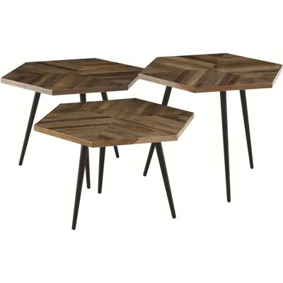ZAGO WOODY Ensemble de 3 Tables Basses Hexagonales en Teck Recyclé - Publicité ZAGO WOODY Ensemble de 3 Tables Basses Hexagonales en Teck Recyclé - Publicité