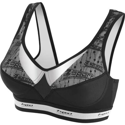 ZSPORT Fusion Sport-BH - Zwart - Steunniveau 5 - V-Hals - Kant - 100B ZSPORT Fusion Sport-BH - Zwart - Steunniveau 5 - V-Hals - Kant - 100B