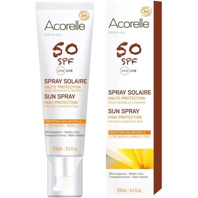 Acorelle SPF50 Spray Solaire Bio - Spray Solaire Bio - Publicité Acorelle SPF50 Spray Solaire Bio - Spray Solaire Bio - Publicité