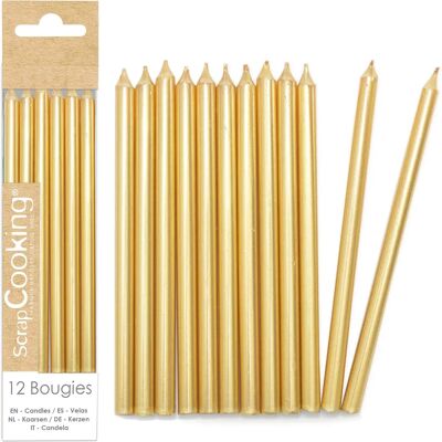 ScrapCooking 12 Gold Candles - 12cm Birthday Cake Decor ScrapCooking 12 Gold Candles - 12cm Birthday Cake Decor