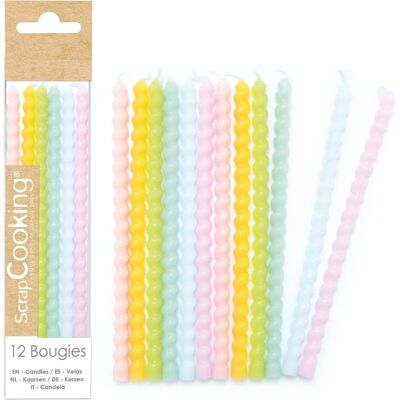ScrapCooking 12 pastelowe skręcane świece - 12cm - Dekoracja tortu ScrapCooking 12 pastelowe skręcane świece - 12cm - Dekoracja tortu