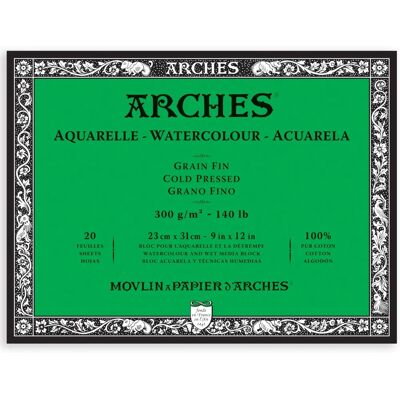 Bloc aquarelle Arches - 300gsm, 10" x 14" - Qualité archivistique - Blanc - Publicité Bloc aquarelle Arches - 300gsm, 10" x 14" - Qualité archivistique - Blanc - Publicité