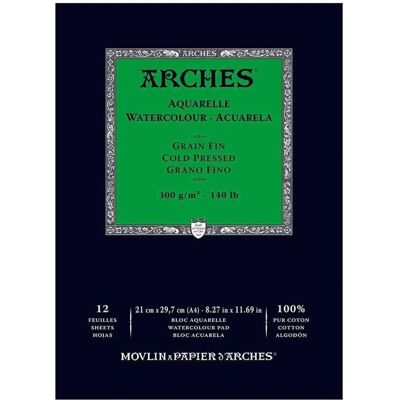 Bloco de Aquarela ARCHES A4 300G 12Folhas Grão Fino - Papel para Desenho Bloco de Aquarela ARCHES A4 300G 12Folhas Grão Fino - Papel para Desenho