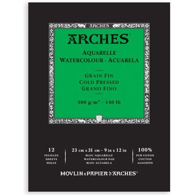 Bloco de Papel para Aquarela ARCHES - 300g, Algodão, Branco Natural Bloco de Papel para Aquarela ARCHES - 300g, Algodão, Branco Natural