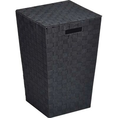 TENDANCE Schwarzer Polyester Wäschekorb - 53cm Höhe - Stoff & Metall TENDANCE Schwarzer Polyester Wäschekorb - 53cm Höhe - Stoff & Metall
