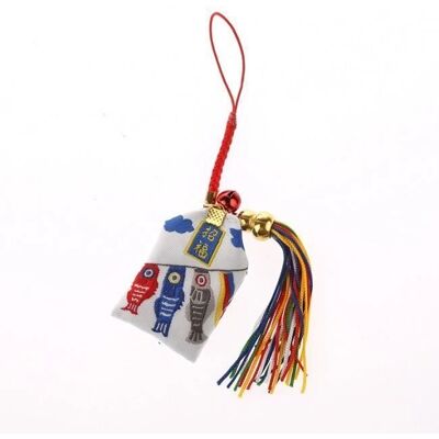 Japanskt lyckobringande amulett - Tyg-Omamori - 10cm Hög - Vit & Blå - Dekorativ Japanskt lyckobringande amulett - Tyg-Omamori - 10cm Hög - Vit & Blå - Dekorativ