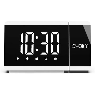 Radio Réveil Blanc Moderne Evoom - FM, 2 Alarmes, Projection - Publicité Radio Réveil Blanc Moderne Evoom - FM, 2 Alarmes, Projection - Publicité