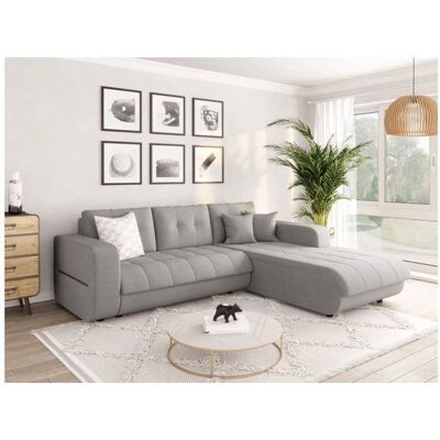 Loungitude - Canapé d'Angle Convertible Droit 4 Places - Gris clair - Tissu - Sofa - Publicité Loungitude - Canapé d'Angle Convertible Droit 4 Places - Gris clair - Tissu - Sofa - Publicité