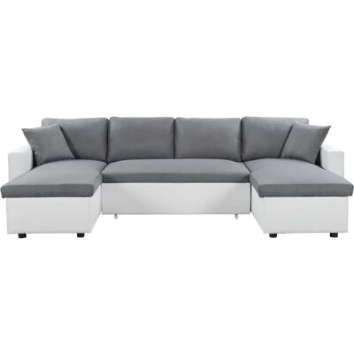 Canapé Convertible Gris et Blanc en Microfibre PU - MASSIMO - Publicité Canapé Convertible Gris et Blanc en Microfibre PU - MASSIMO - Publicité