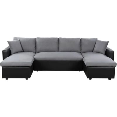 Canapé D'angle U Maria Convertible - Microfibre & Simili - Gris/Noir - Publicité Canapé D'angle U Maria Convertible - Microfibre & Simili - Gris/Noir - Publicité