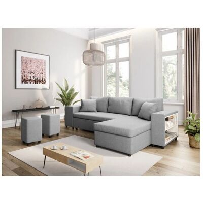 MASSIMO - Canapé d'angle poufs à gauche + étagères en tissu gris - Gris - Sofa - Publicité MASSIMO - Canapé d'angle poufs à gauche + étagères en tissu gris - Gris - Sofa - Publicité