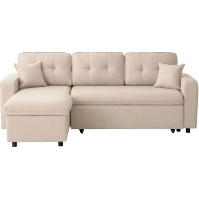 Loungitude MARIUS - Canapé d'angle convertible réversible - Beige - 3 places - Publicité Loungitude MARIUS - Canapé d'angle convertible réversible - Beige - 3 places - Publicité