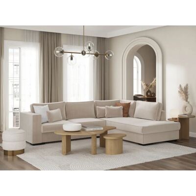 Loungitude BELAMI - Canapé d'angle XXL 6 places en velours côtelé - Beige - Publicité Loungitude BELAMI - Canapé d'angle XXL 6 places en velours côtelé - Beige - Publicité