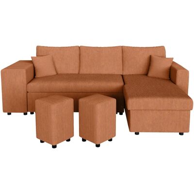 Terracotta Velvet Corner Sofa - Left Poufs - Reversible - Sofa - Publicité Terracotta Velvet Corner Sofa - Left Poufs - Reversible - Sofa - Publicité
