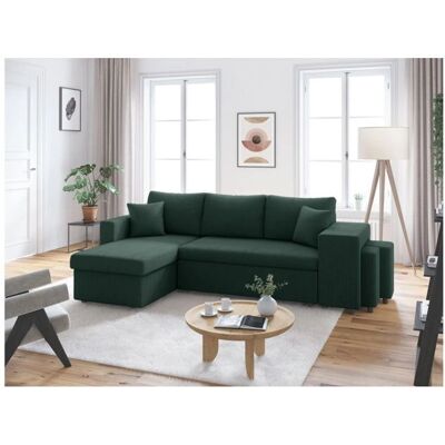 Generic - Canapé d'angle réversible - velours vert foncé - pouf droit - Sofa - Publicité Generic - Canapé d'angle réversible - velours vert foncé - pouf droit - Sofa - Publicité