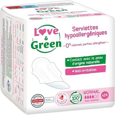 Love & Green Hypoallergene Damenhygiene-Tücher - Sensitive Pflege Love & Green Hypoallergene Damenhygiene-Tücher - Sensitive Pflege